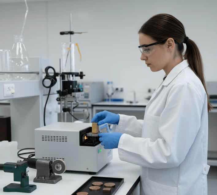 Industrial metal part whose chemical composition is evaluated through elemental analysis