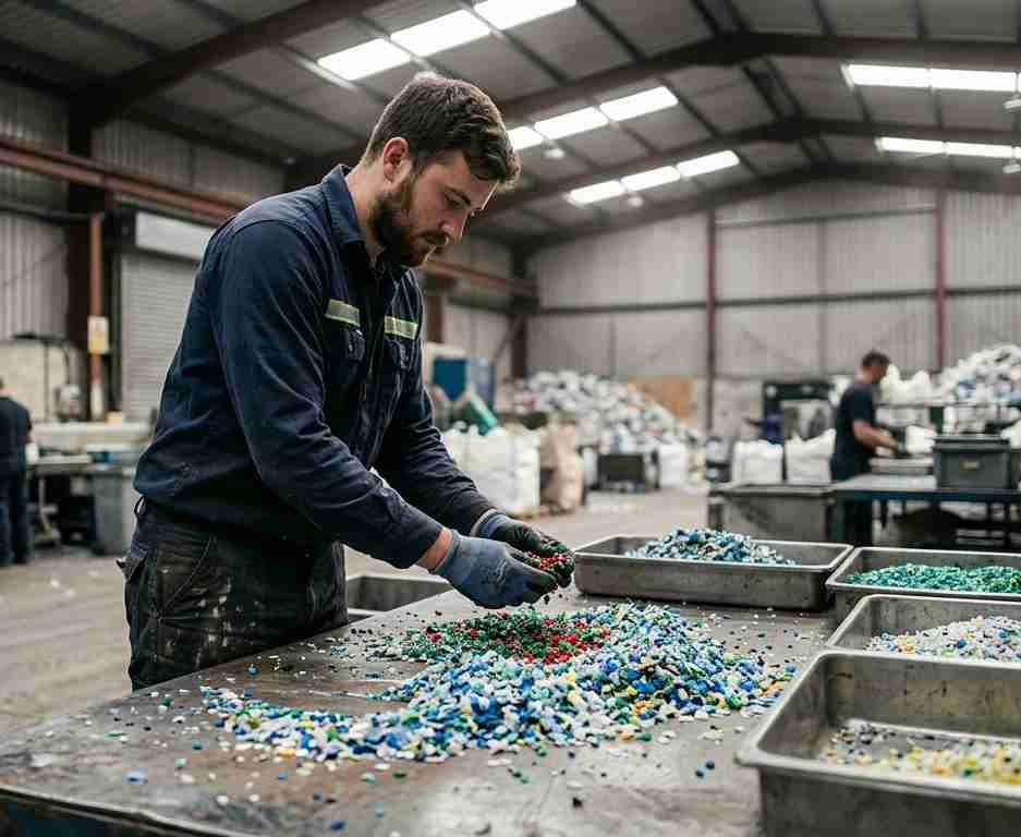 Ensayos de Biodegradabilidad, Compostabilidad y Reciclabilidad Técnico de laboratorio analizando residuos y materiales reciclados