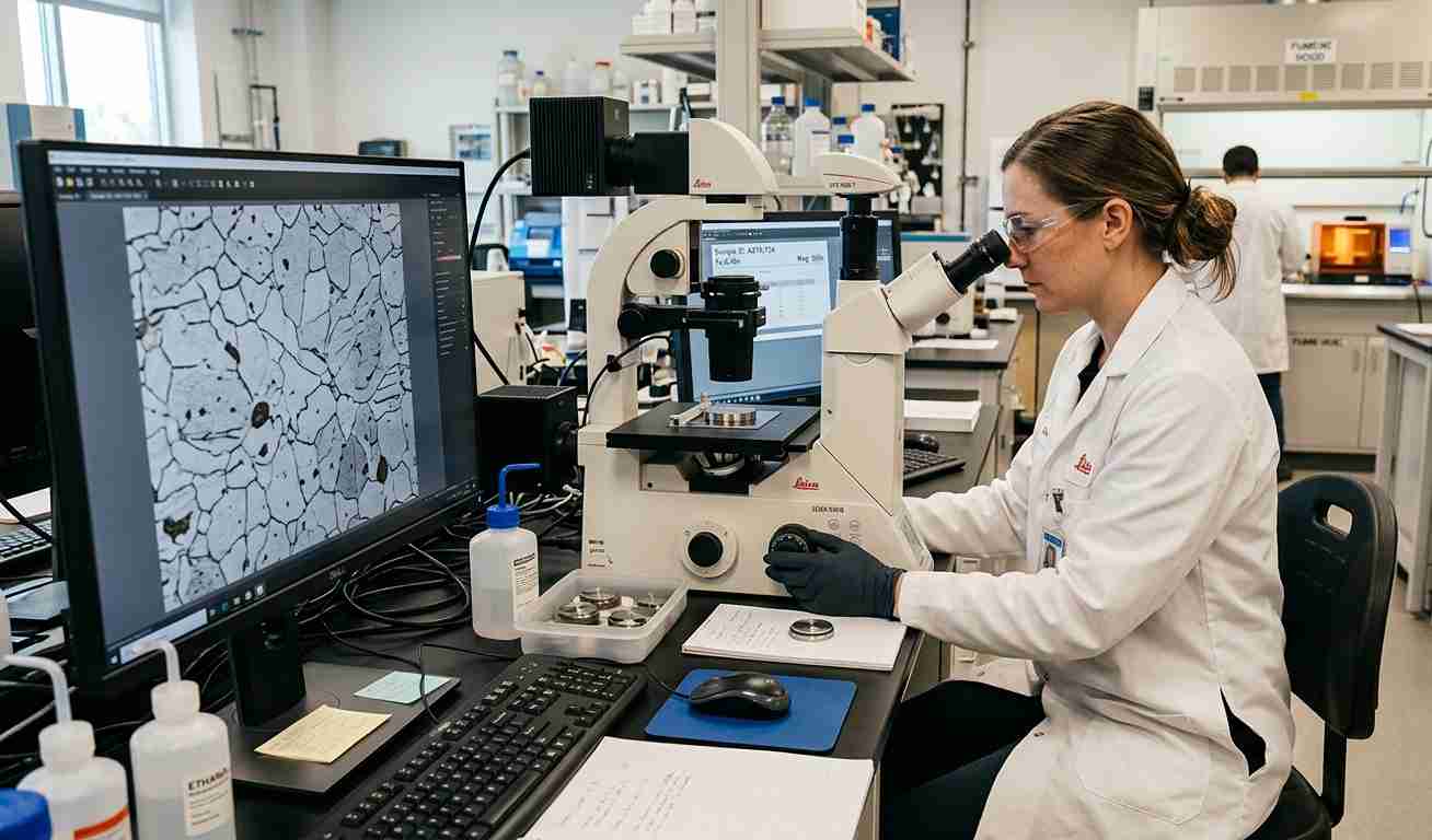 Análisis de fallos en piezas de aluminio para identificar defectos de pintura y mejorar la calidad del recubrimiento Análisis microestructural mediante microscopía para caracterización de materiales en laboratorio de ingeniería inversa