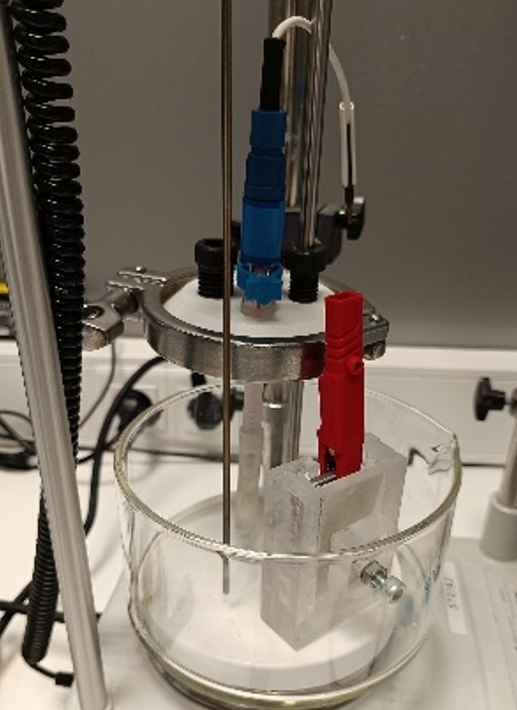 Electrochemical cell setup used to evaluate corrosion resistance of materials in laboratory