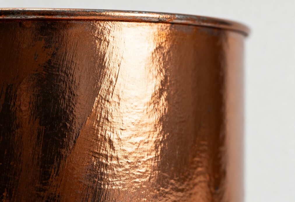 Close-up of copper surface used in industrial materials characterization tests