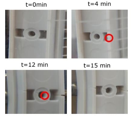 Análisis de fallos en componentes de iluminación para mejorar su integridad estructural Secuencia temporal de nucleación y propagación de grieta en componente plástico de iluminación bajo tensión mecánica sostenida — ensayo de reproducción de fallo en laboratorio de Infinitia