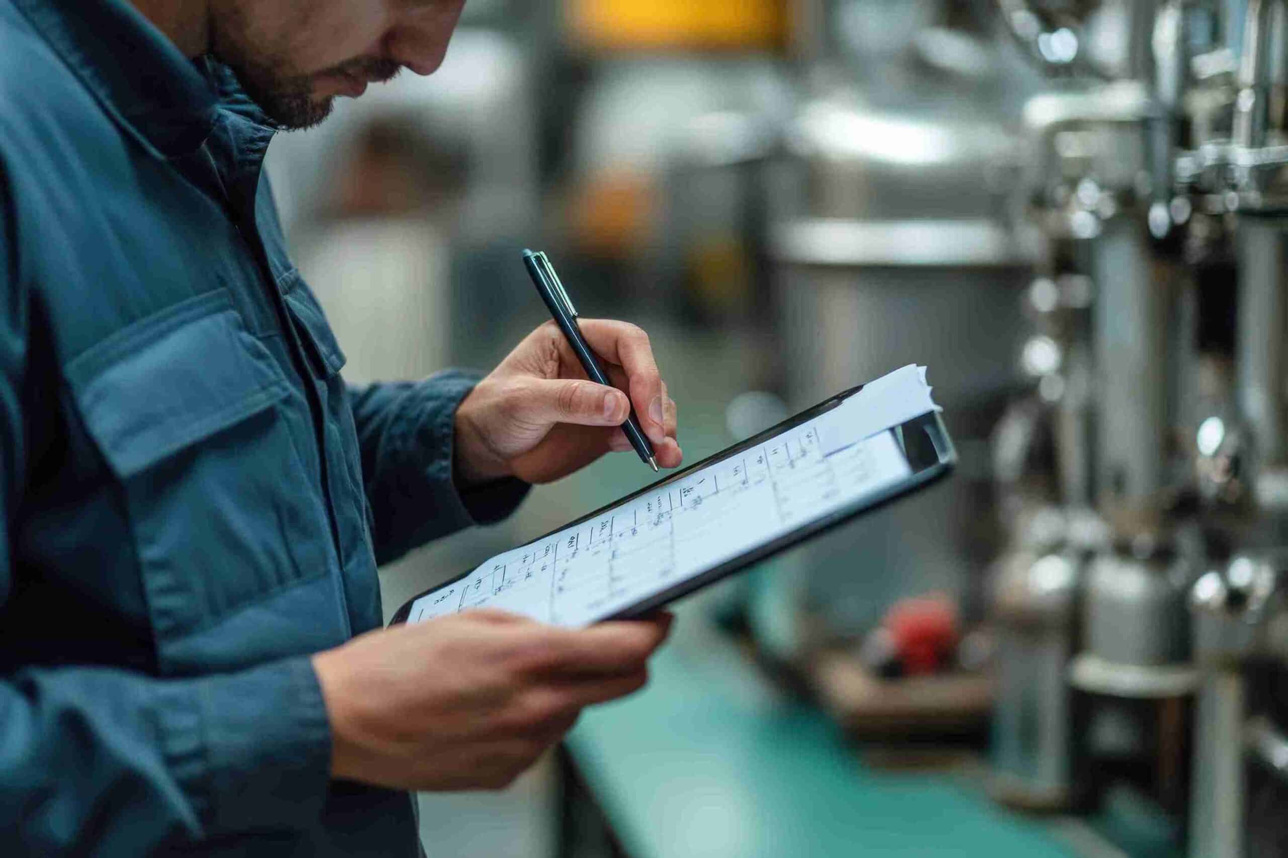 Ingeniero realizando inspección técnica durante una investigación de fallos industriales