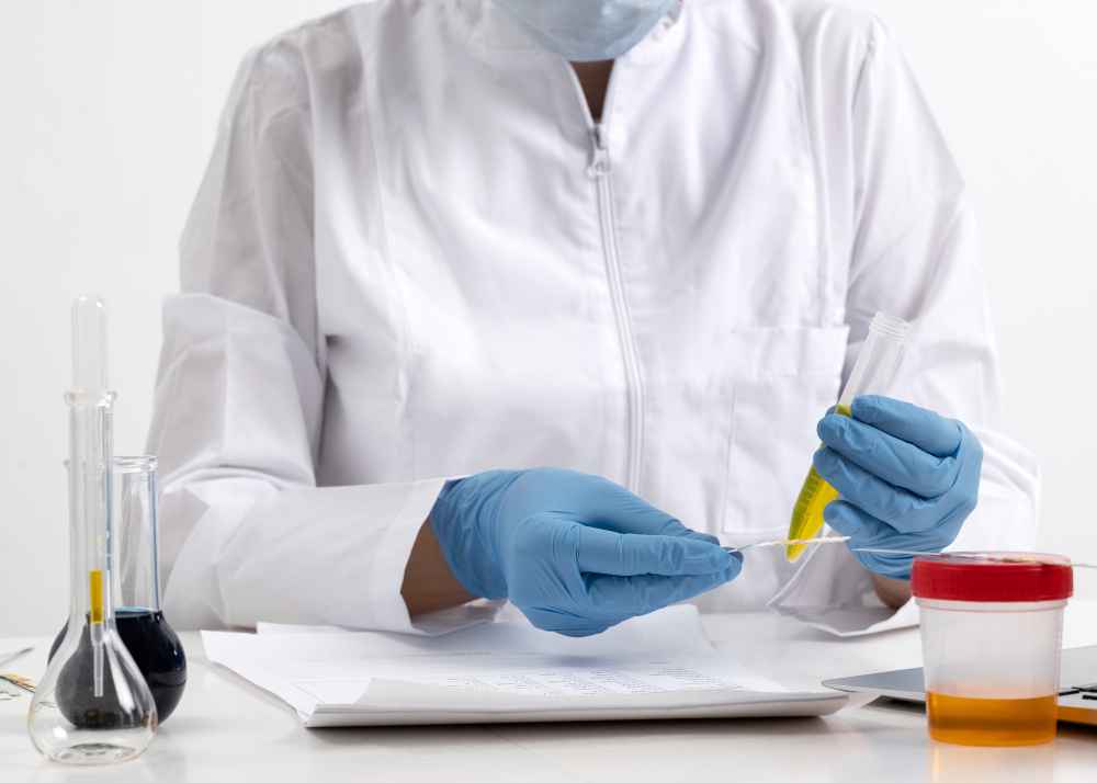 Technician performing chemical analysis in a laboratory to identify the composition of a material