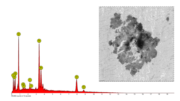 Analytical spectrum and micrograph used to quantify heavy metals in kitchen utensils
