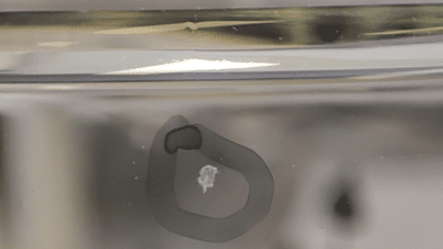 Localized surface defect in a glass cup observed during glass failure analysis