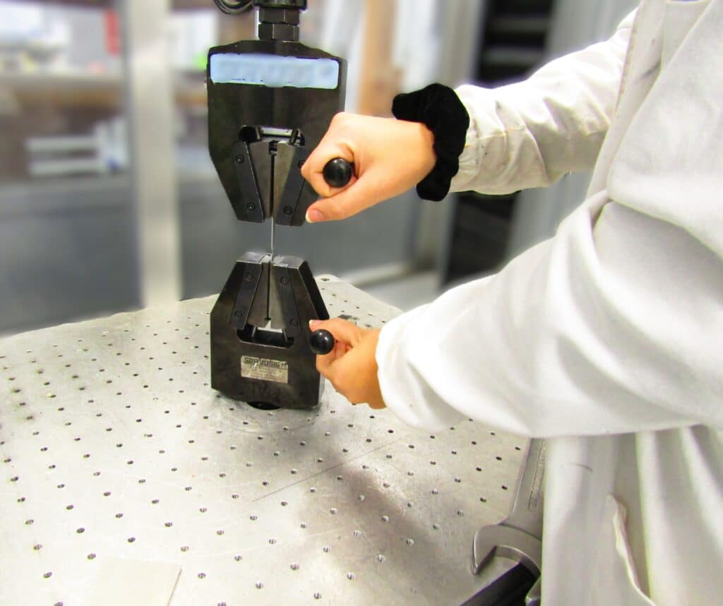 Tensile mechanical test in testing laboratory for material strength analysis