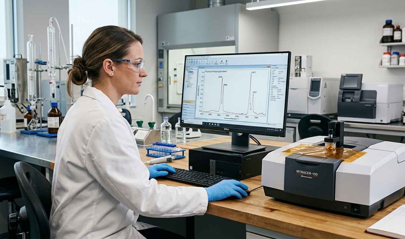 Microscopic image of additives and fillers in polymer materials for composition analysis
