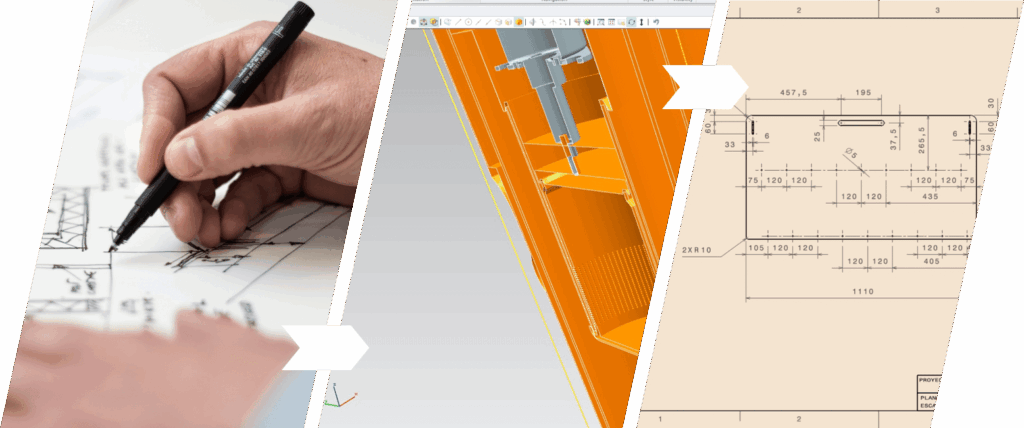 Análisis de viabilidad técnica Vista de detalle del modelado 3D CAD de un componente industrial en color naranja dentro de un software de diseño, con la barra de herramientas y el eje de coordenadas visibles, durante el proceso de desarrollo mecánico de producto.