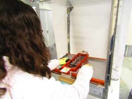 Ingeniera realizando ensayos de envejecimiento acelerado en recubrimientos plásticos para evaluar su resistencia en condiciones controladas