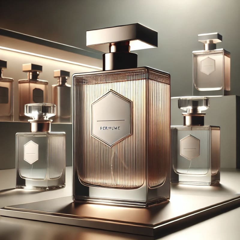 Render de producto Render fotorrealista de envase de perfume en vidrio acanalado con acabado premium para presentación de producto