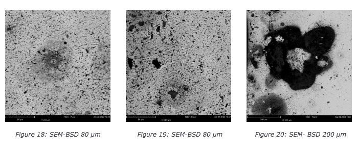 SEM micrographs showing defects and degradation in materials from defective electronic boards