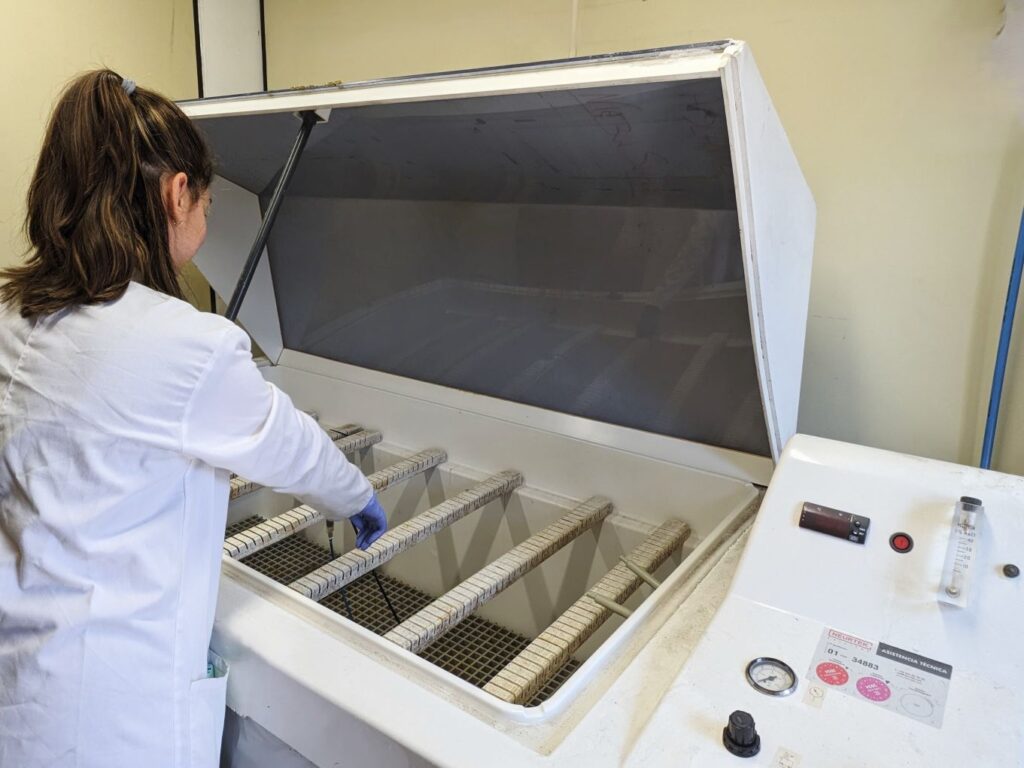 Salt spray chamber used to assess corrosion resistance under accelerated lab conditions