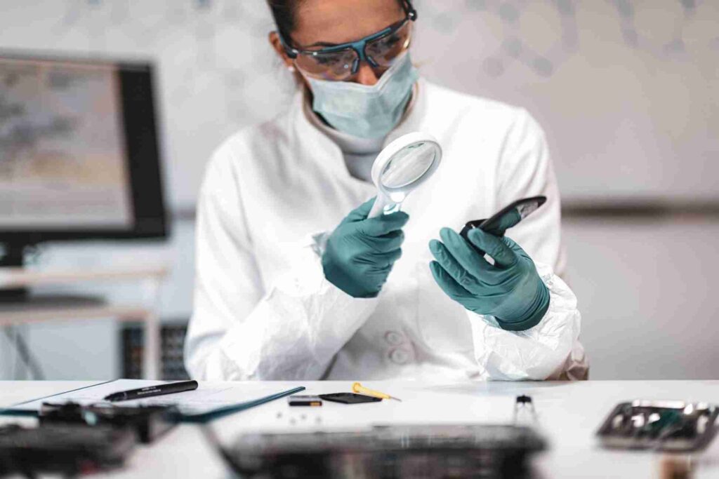 Visual inspection with magnifier to detect defects in electronic components