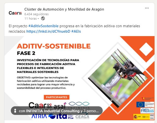 Proyecto de innovación ADITIV-SOSTENIBLE para optimizar las tencnologías de fabricación aditiva para la impresión de materiales sostenibles