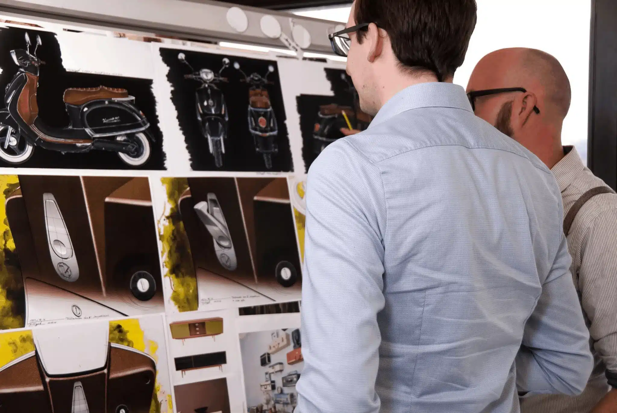 Product analysis and brand design with sustainability values Two people looking at products on display in a shop during a product analysis