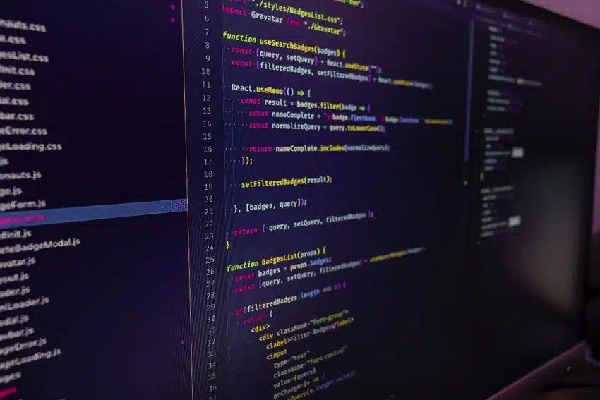 Programming code on screen during the development of an interactive web application