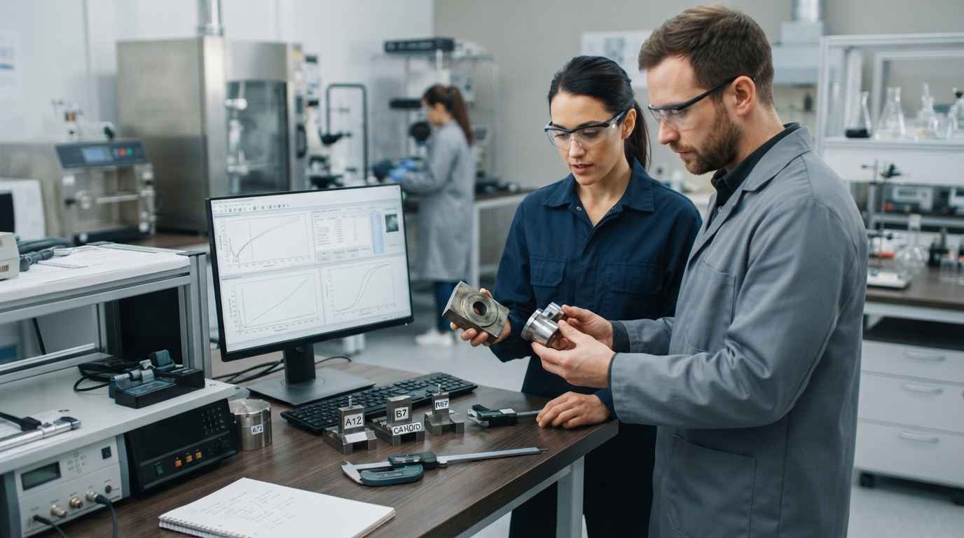 Validación de un material sustituto con los ensayos que confirman la equivalencia Comparación de una pieza fabricada con el material original y otra con el material sustituto