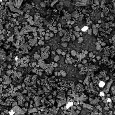 Accelerated lime deposition generation and life testing Limescale crystals deposited on a surface observed under the electron microscope