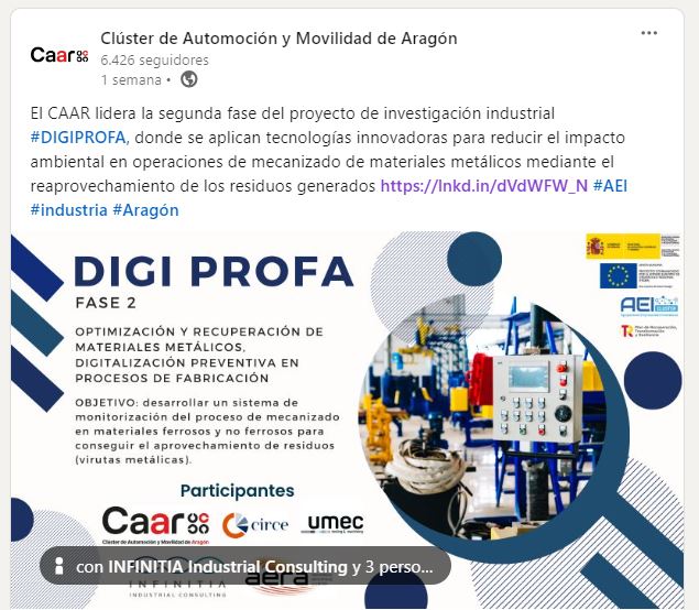 Proyecto de innovación DIGI PROFA para el reaprovechamiento de residuos metálicos generados durante el mecanizado