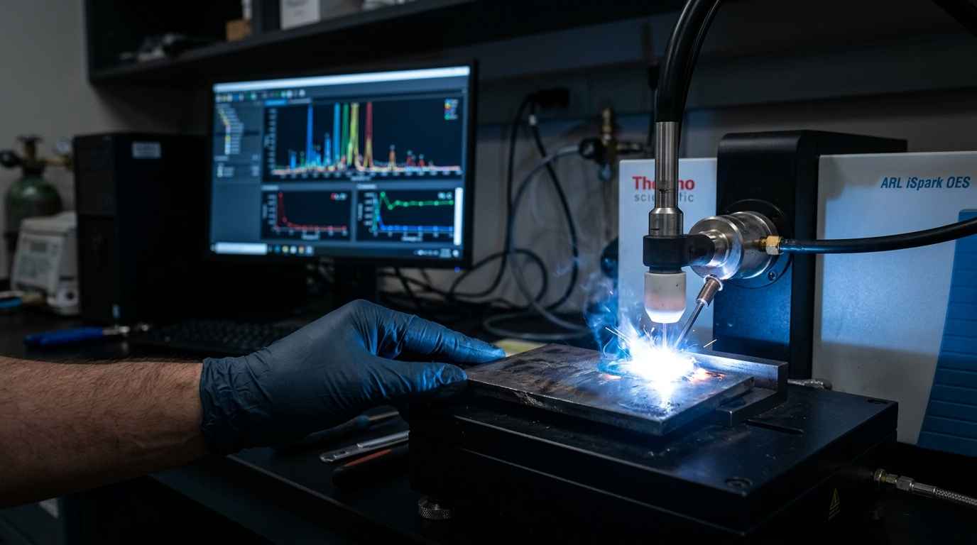 Ensayos para automoción: del PPAP al control de emisiones VOC Ensayo de composición por espectrometría OES en una muestra de acero de automoción