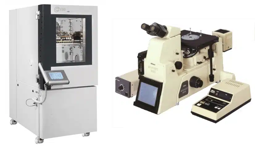 Testing equipment and metallographic microscope for characterising welded joints