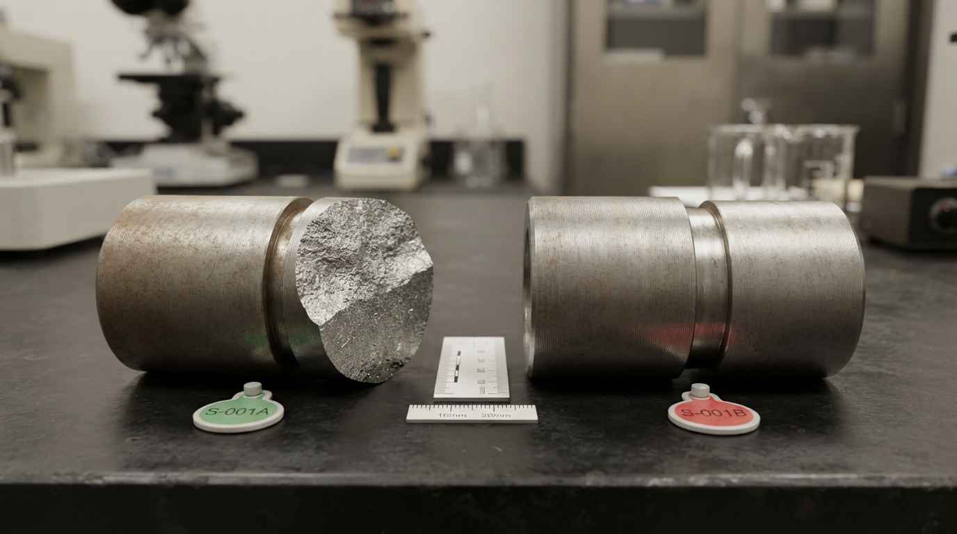 Industrial expert report, what gives it validity and weight Failed part and unused sister part from the same batch placed side by side with a scale bar for comparative testing
