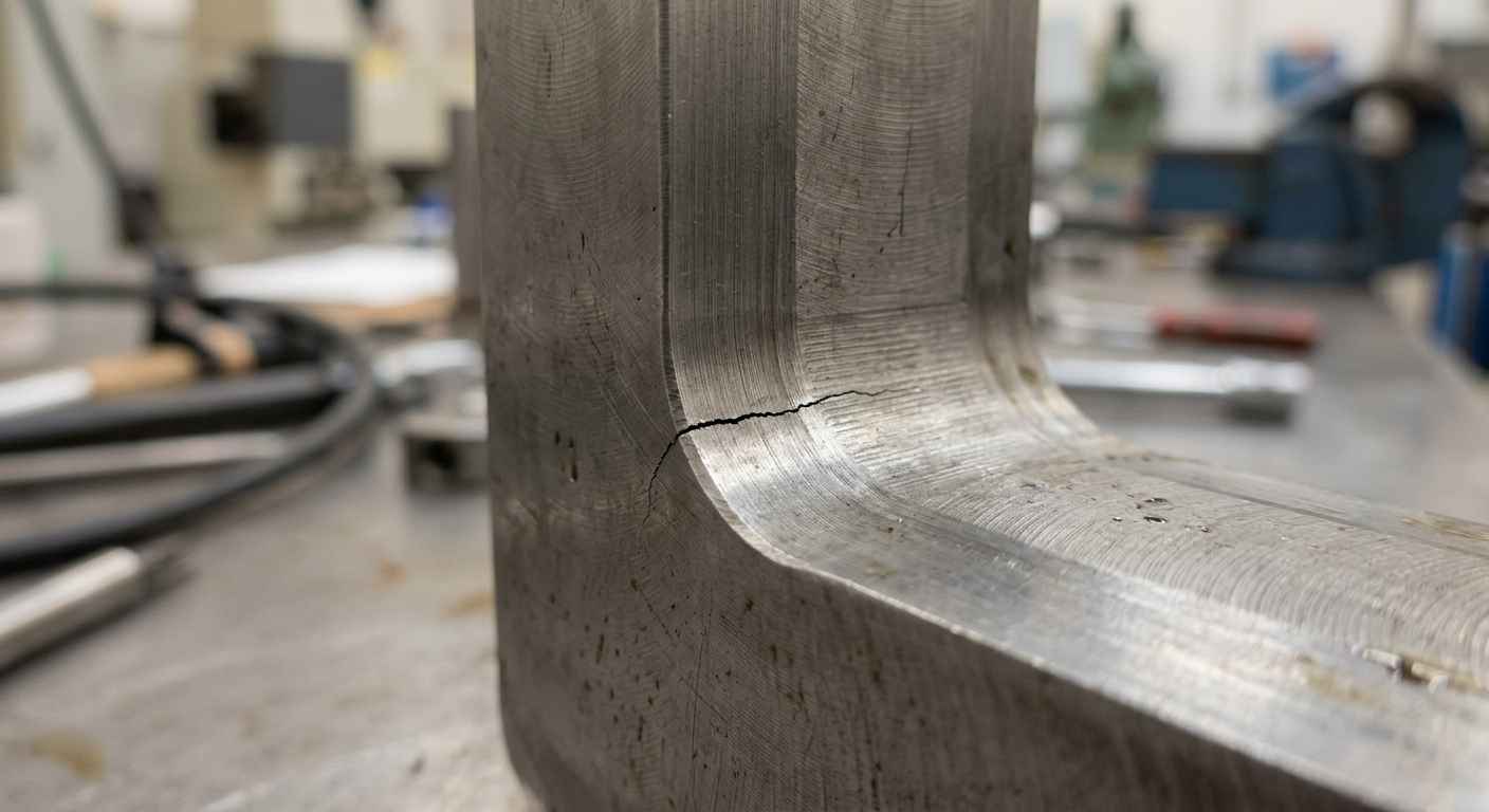 Static failure vs fatigue in design: sizing for cyclic loads Close-up of a fatigue crack initiating at the fillet of a metal component, the typical stress-concentration point where cracks start