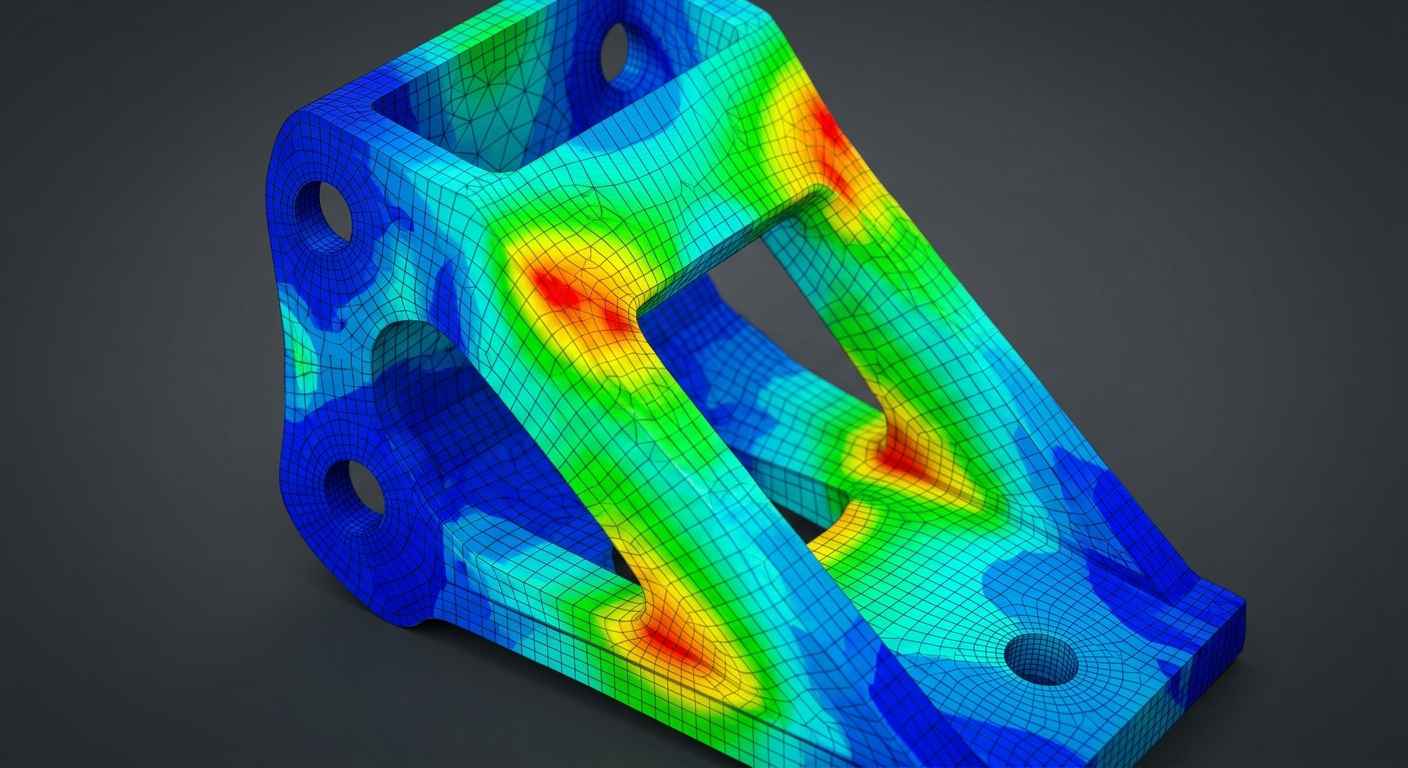 Structural analysis and FEM simulation: when simulation is enough and when you must test Finite element mesh on a metal bracket with a von Mises stress colour map
