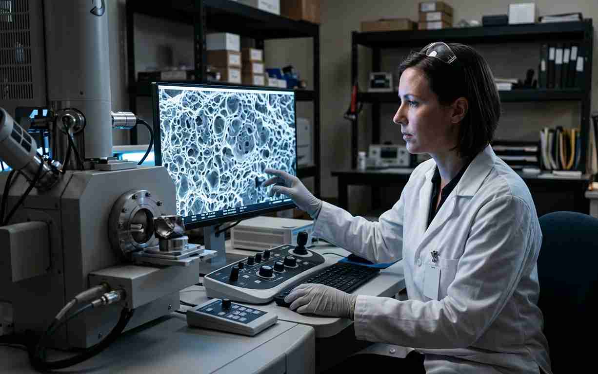 Fractografía con microscopio electrónico de barrido (SEM) de una superficie de rotura