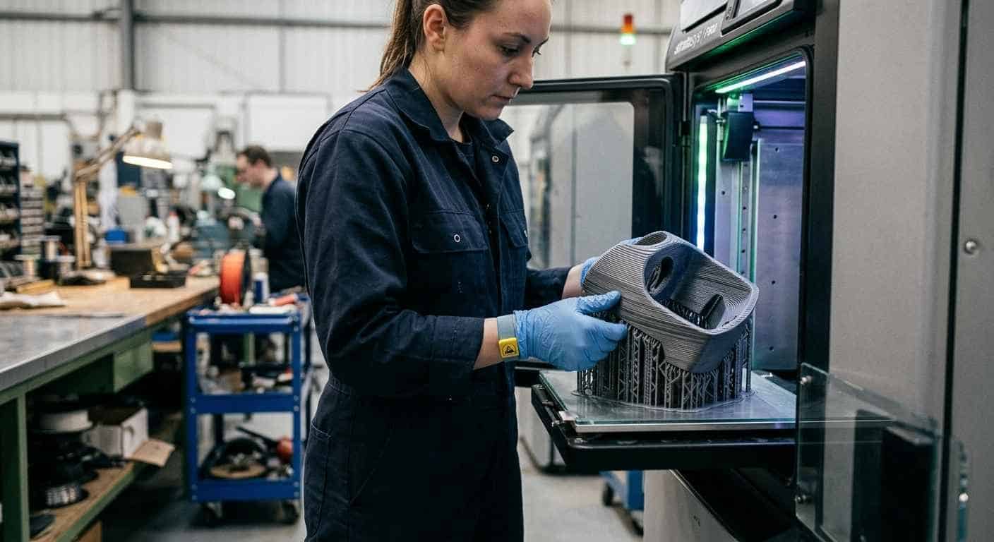 Additive manufacturing of a functional prototype part in an industrial 3D printer