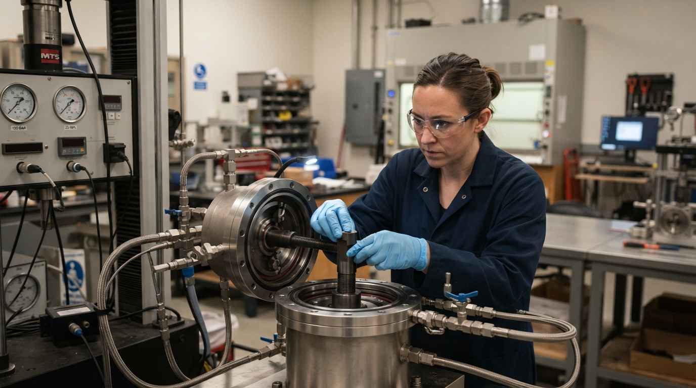 Materials for new energies and their compatibility with hydrogen Hydrogen compatibility test of a material in a pressurised gas chamber