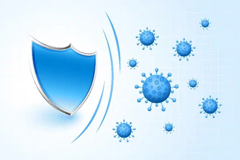 Illustration of a shield protecting against microorganisms