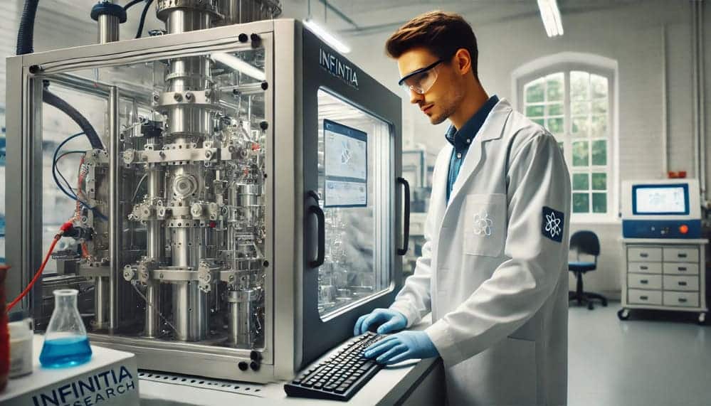 Illustration of a technician operating a testing rig in a laboratory