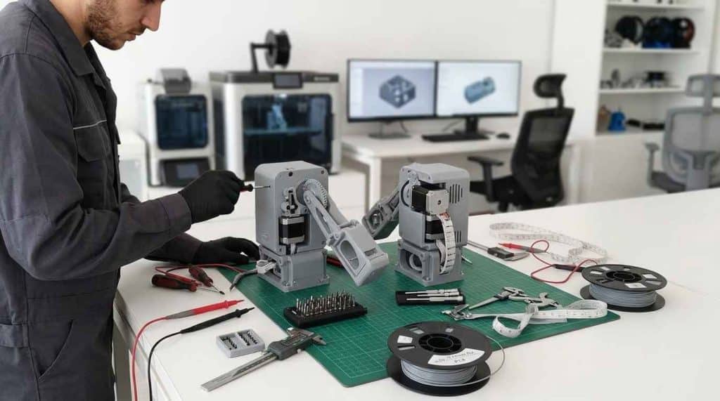 Piezas del prototipo funcional fabricadas por impresión 3D y montadas para el testeo del conjunto