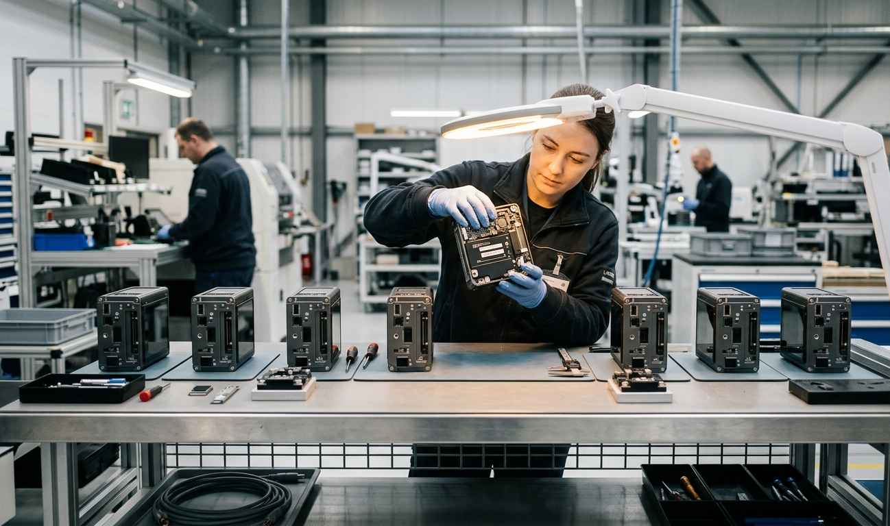 Lote de preserie de un producto industrial inspeccionado en el banco de montaje