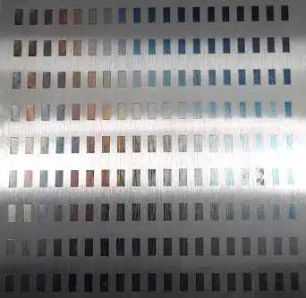 New ways to color metal by laser decoration Metal plate with a matrix of colour samples obtained with different laser decoration parameters