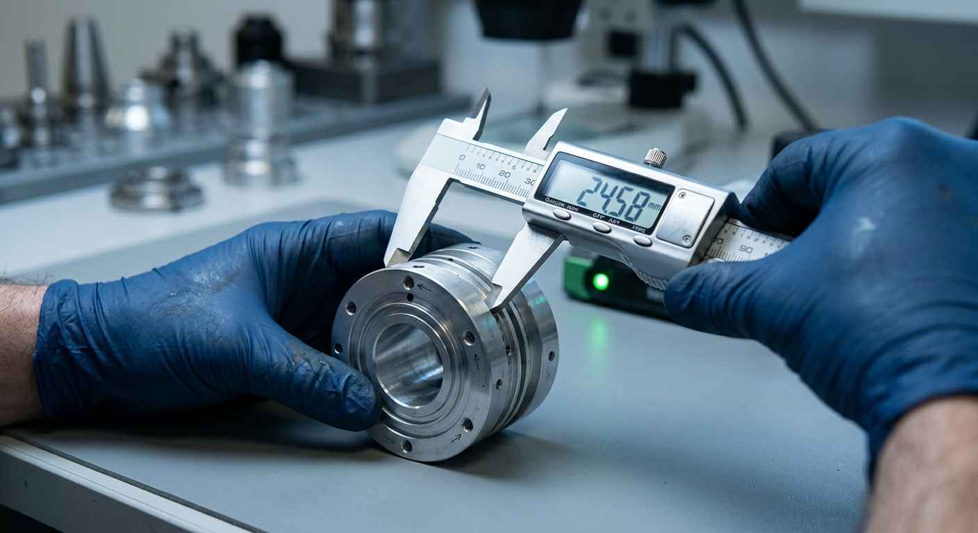 Qué se puede replicar legalmente con ingeniería inversa y qué no Técnico midiendo con un calibre digital las dimensiones de un componente metálico para reconstruirlo