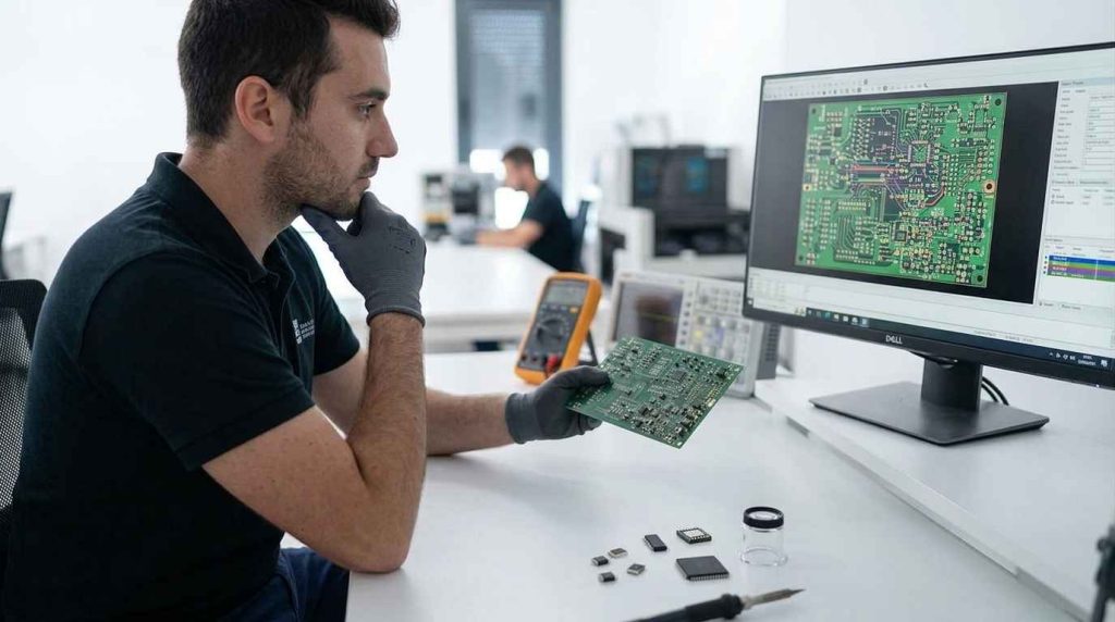 Metrología óptica para la inspección dimensional de una PCB midiendo sus cotas sin contacto
