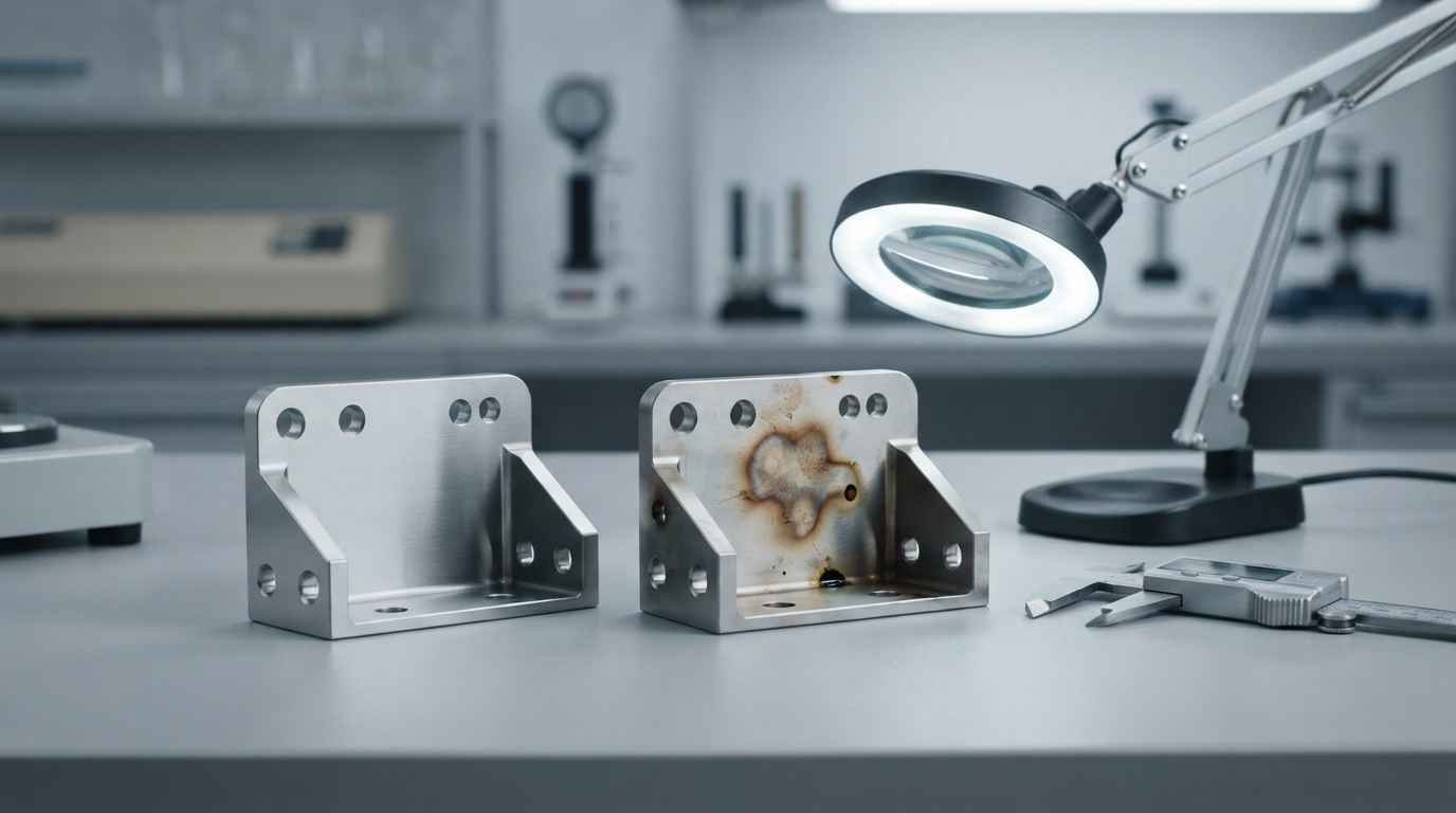 Two metal parts with different finish, one clean and one with surface defects