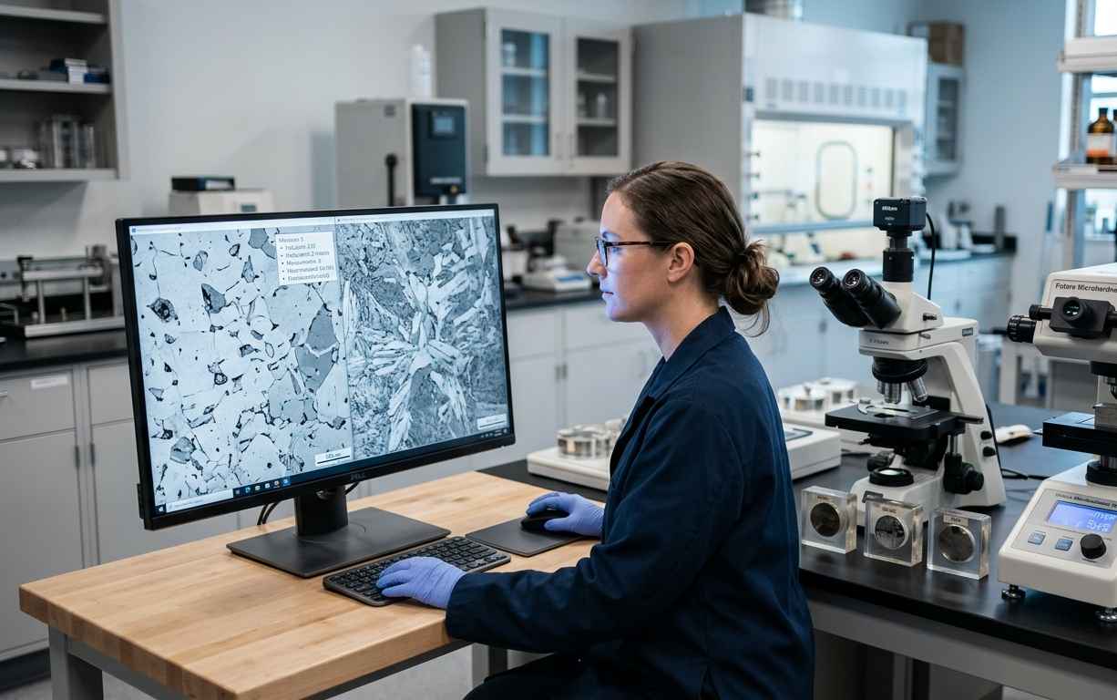Qué revela un ensayo metalográfico: microestructura, inclusiones y tratamientos térmicos Microestructura revelada en un ensayo metalográfico: límites de grano, ferrita y perlita en acero