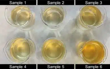 Product design and flavored waters from an interdisciplinary approach Six numbered flavoured water samples for laboratory comparison