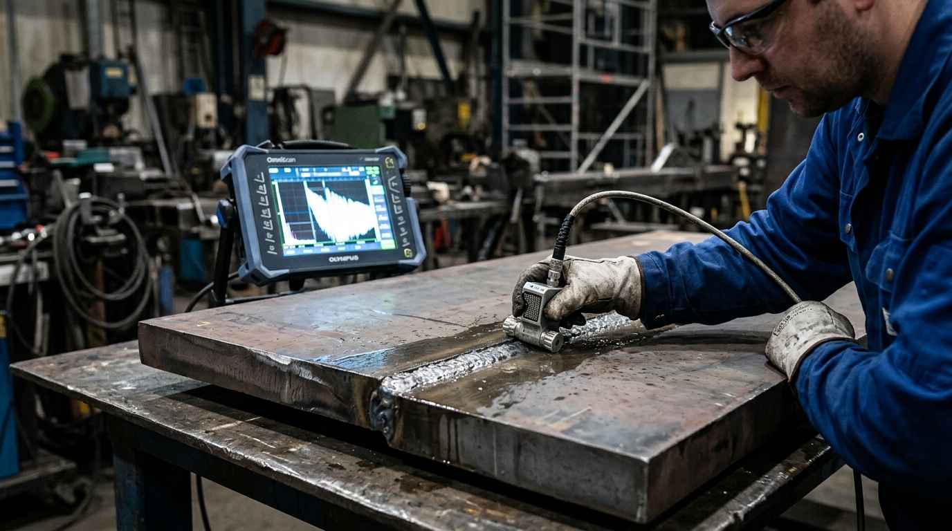 Welding defects: how to detect porosity, lack of fusion and cracks before they reach series production Phased-array ultrasonic inspection of a weld on a steel plate