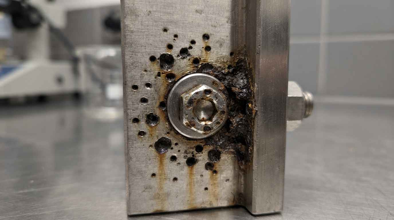 Mechanical design for corrosive environments in marine, chemical and outdoor settings Pitting and crevice corrosion at a stainless steel joint in a corrosive environment