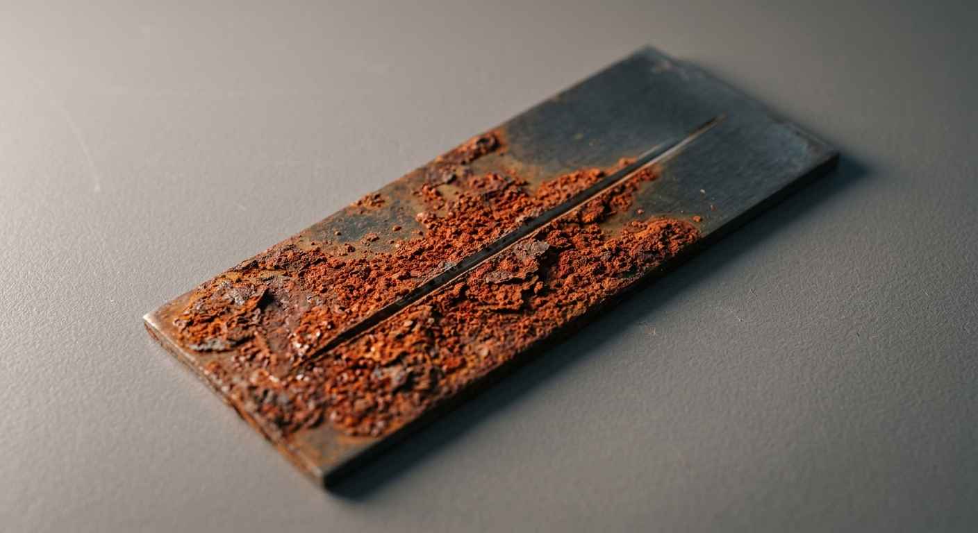 What does the salt spray test simulate and how are exposure hours interpreted? Red rust spreading from a scribe line on a steel panel