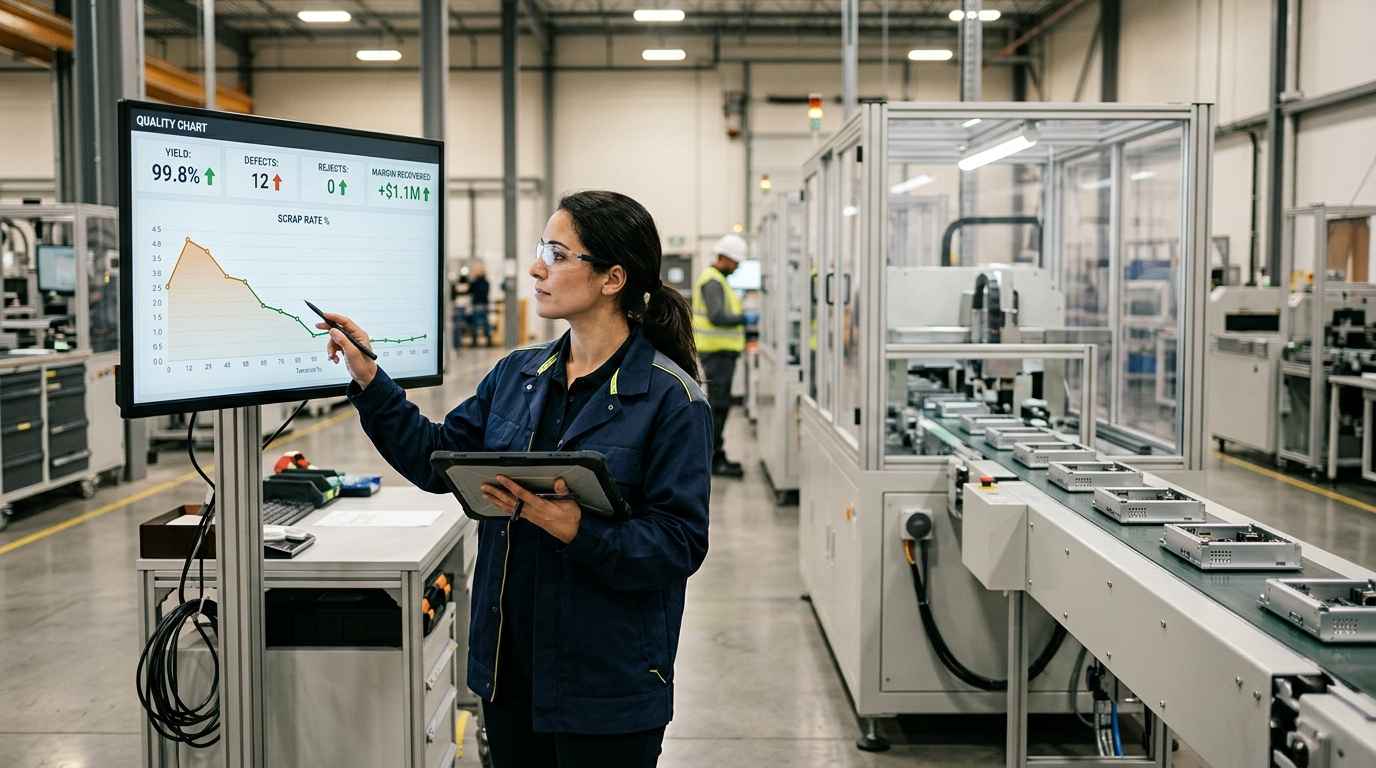 Reducing scrap in production: how to find the critical variables before they eat your margin Rejected parts in a scrap bin on a production floor