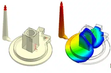 Plastic injection molding simulation to predict manufacturing defects on components Plastic injection moulding simulation showing the fill maps of a part to predict defects
