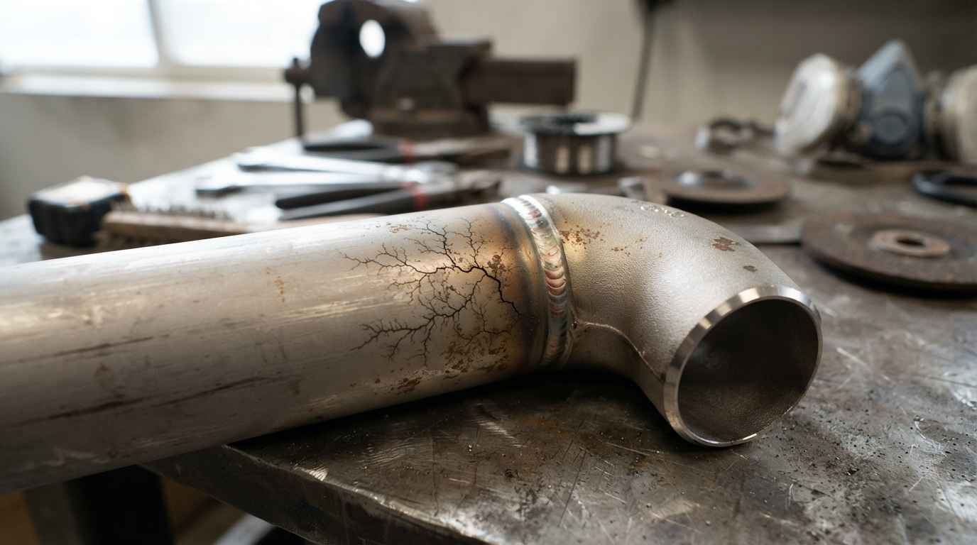 Branched stress corrosion crack on a stainless-steel surface