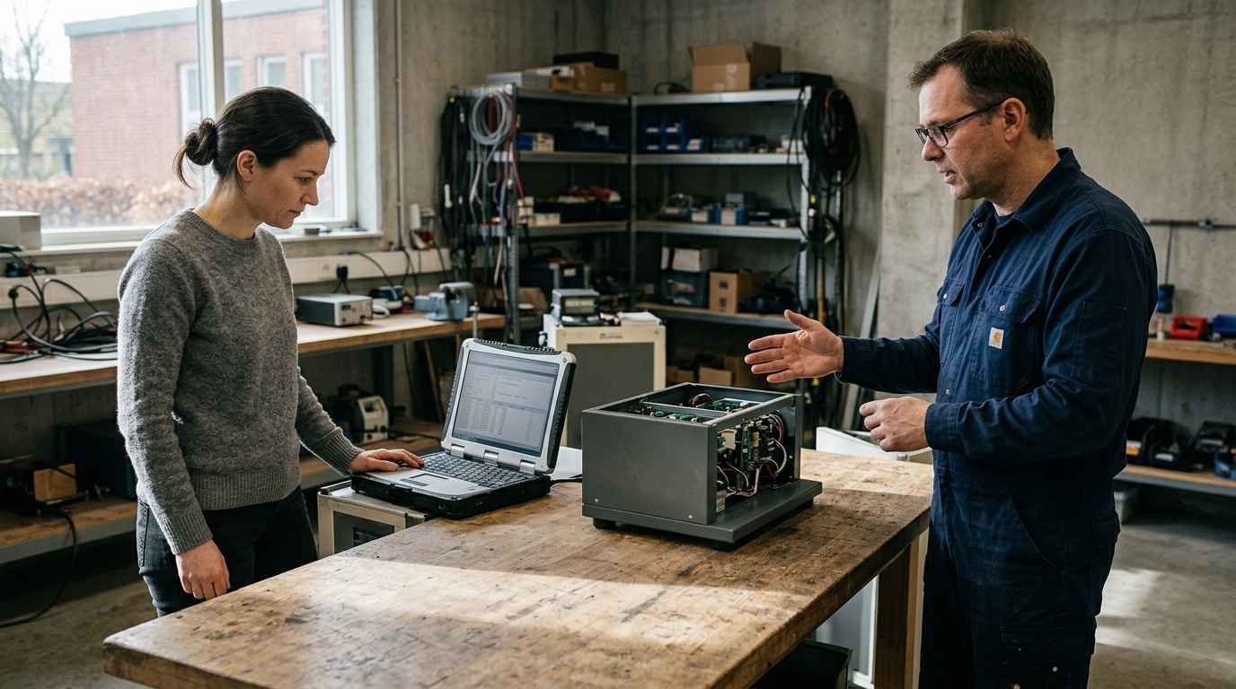 Técnica Mago de Oz, validar la función antes de automatizarla Final de la sesión con la mampara retirada y el especialista mostrando al usuario el portátil que accionaba el equipo de la prueba