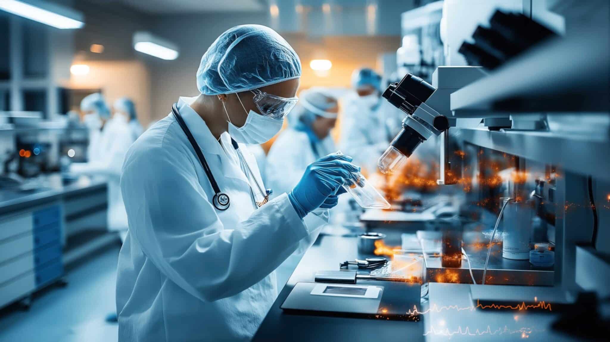Ensayos a textiles Observación de una muestra al microscopio en el laboratorio de INFINITIA